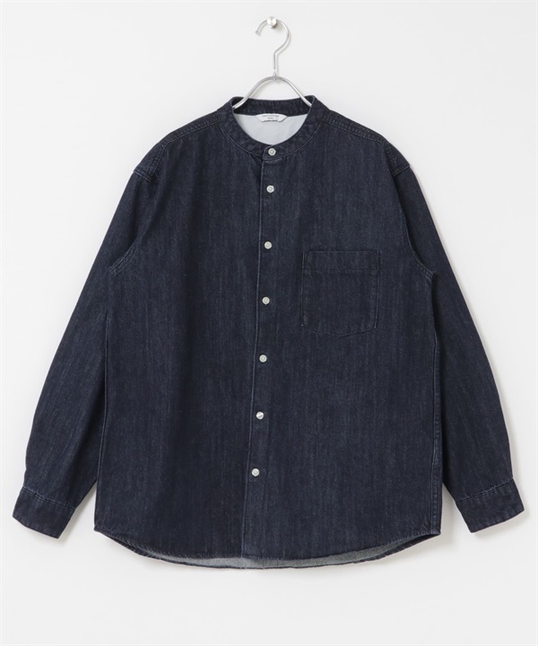 立領牛仔襯衫(牛仔原色-M-ONE WASH)