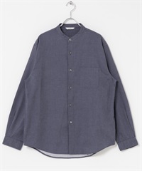 蜜桃絨起毛立領長袖襯衫(藏青色-M-NAVY)