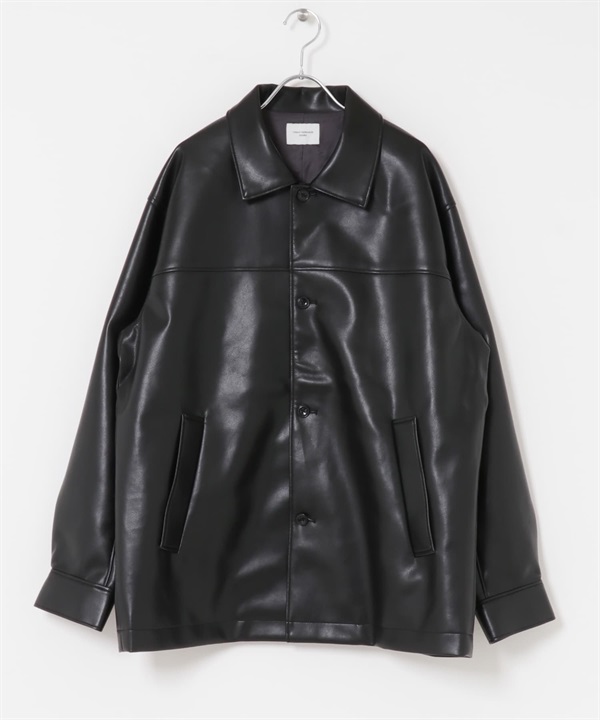 仿皮革夾克(黑色-M-BLACK)