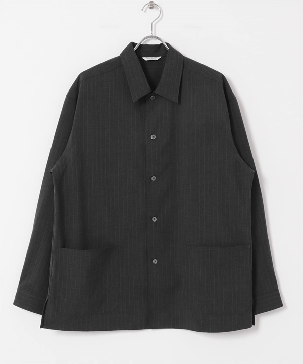 仿羊毛襯衫外套(條紋-M-其他灰色)