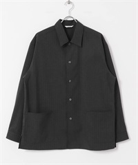 仿羊毛襯衫外套(條紋-M-其他灰色)