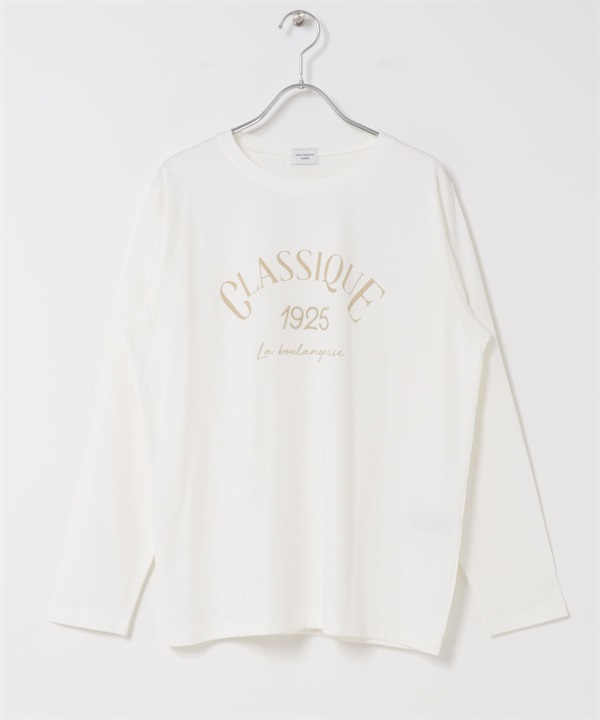 LOGO印花刺繡長袖T恤(米色x膚色-M-OFF WHITE)