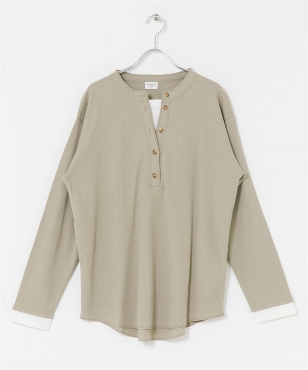 層次感華夫格亨利領套衫(灰膚色-M-其他膚色)