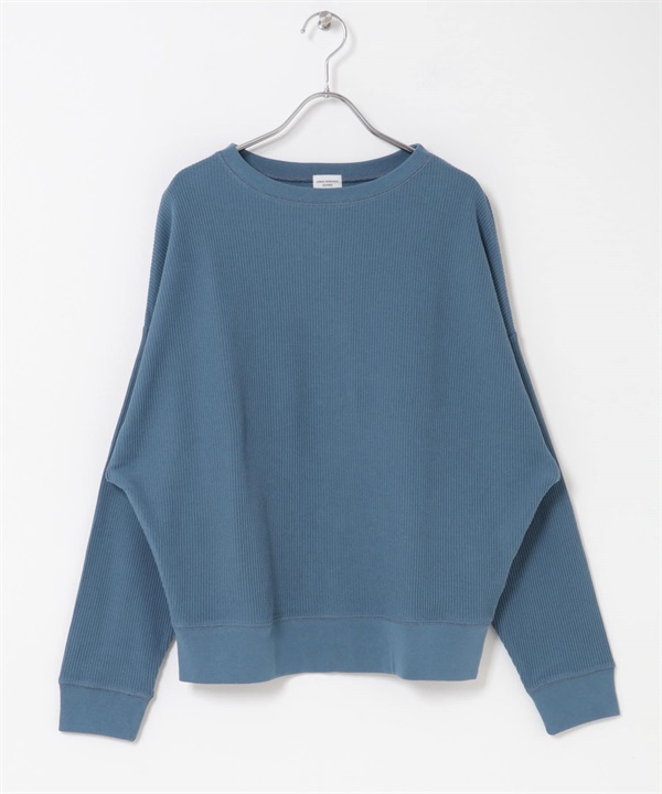 圓編羅紋長袖T恤(藍色-M-BLUE)
