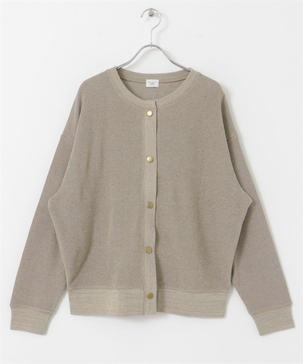 圓編羅紋開襟衫(灰膚色-M-其他灰色)