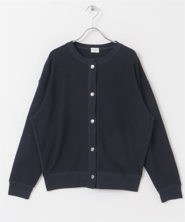 圓編羅紋開襟衫(藏青色-M-NAVY)