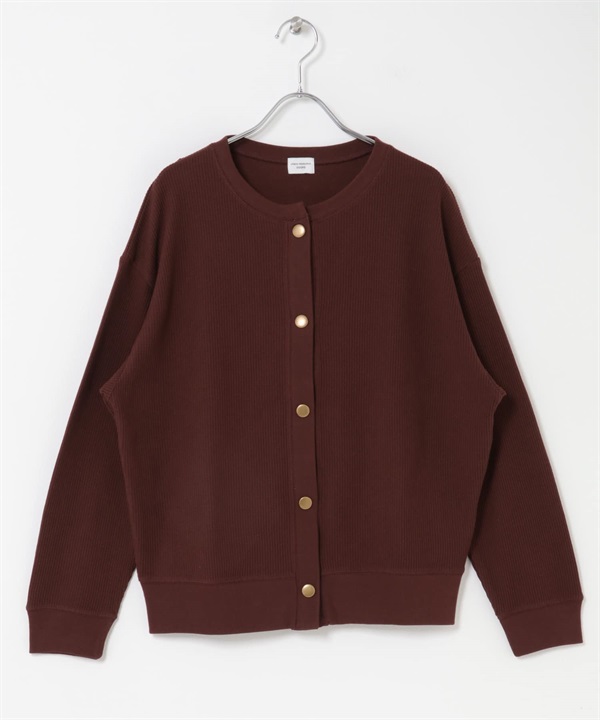 圓編羅紋開襟衫(酒紅色-M-BURGUNDY)