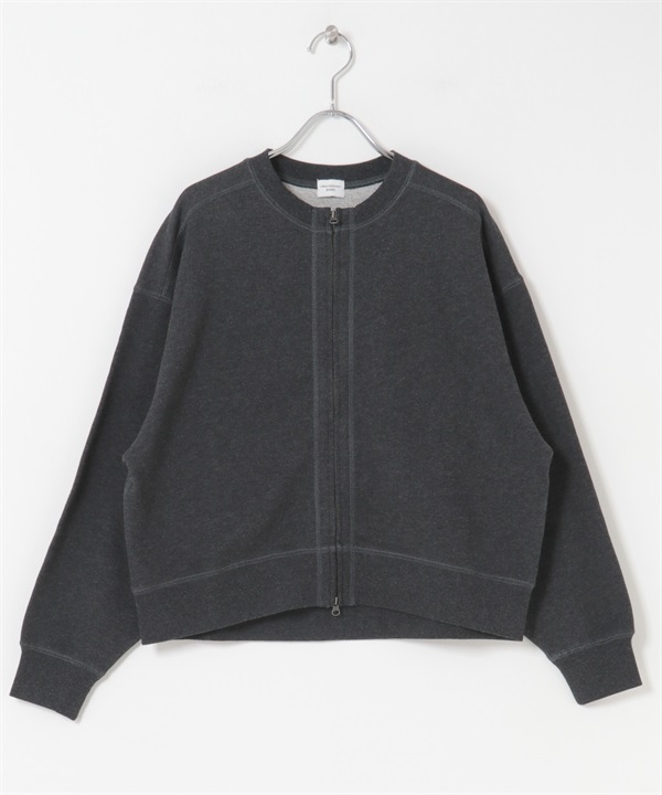 棉質毛圈拉鍊開襟衫(炭灰色-M-CHARCOAL GRAY)