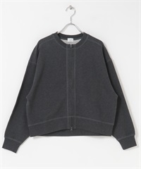 棉質毛圈拉鍊開襟衫(炭灰色-M-CHARCOAL GRAY)