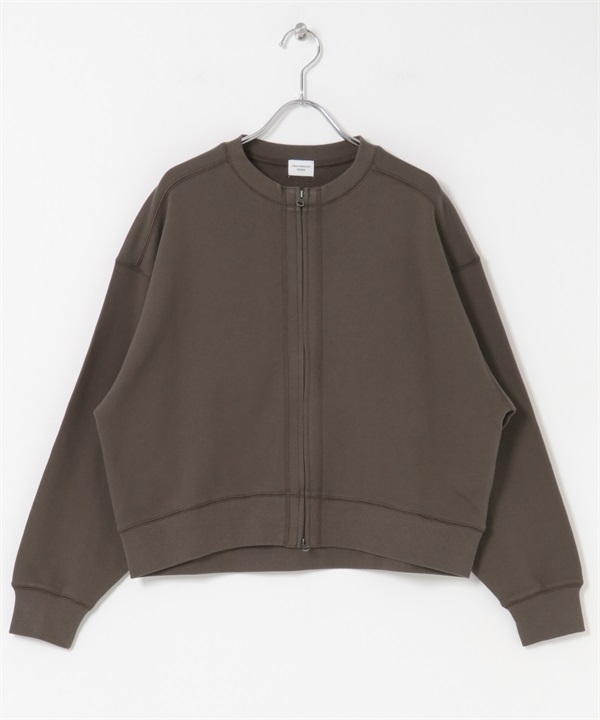 棉質毛圈拉鍊開襟衫(棕色-M-BROWN)