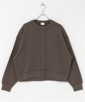 棉質毛圈拉鍊開襟衫(棕色-M-BROWN)