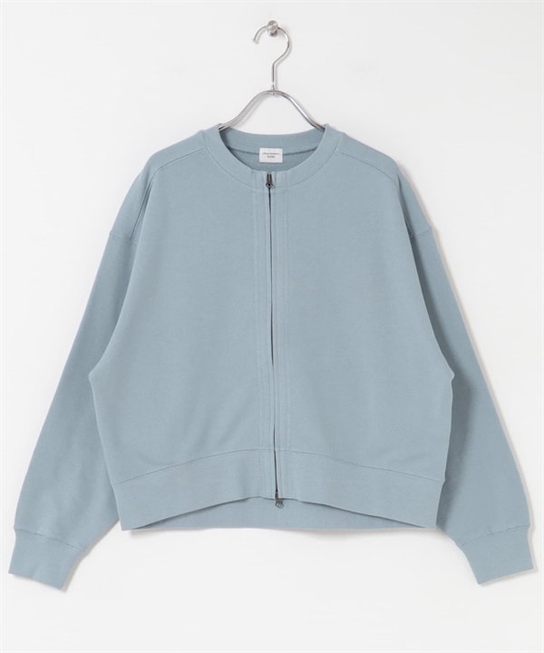 棉質毛圈拉鍊開襟衫(藍色-M-BLUE)