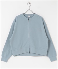 棉質毛圈拉鍊開襟衫(藍色-M-BLUE)