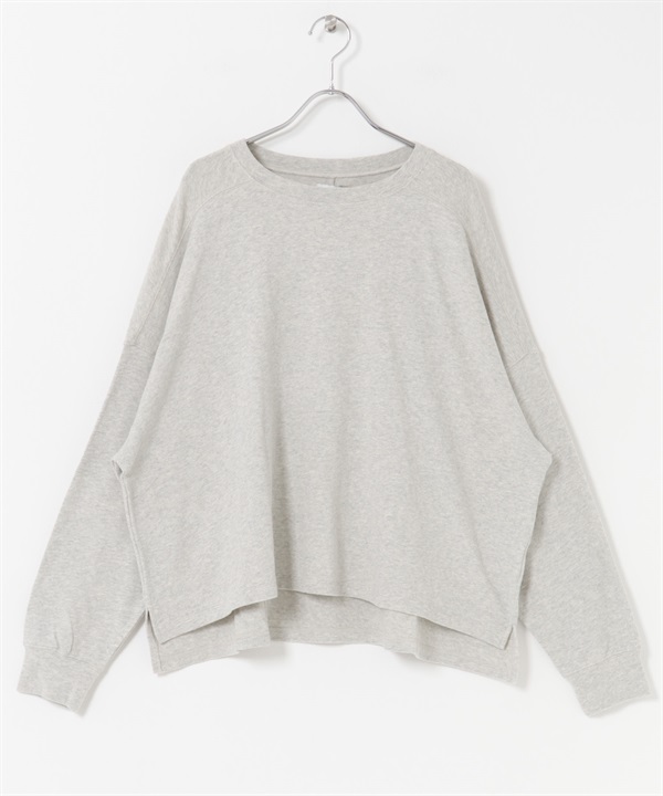 起毛彈性平針織寬版套衫(灰色-M-GRAY)