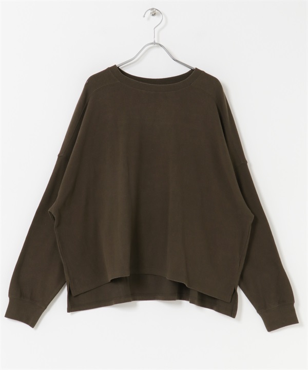 起毛彈性平針織寬版套衫(棕色-M-BROWN)