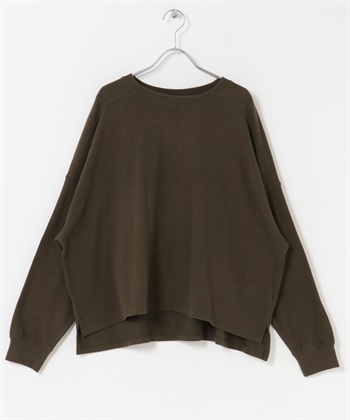 起毛彈性平針織寬版套衫(棕色-M-BROWN)