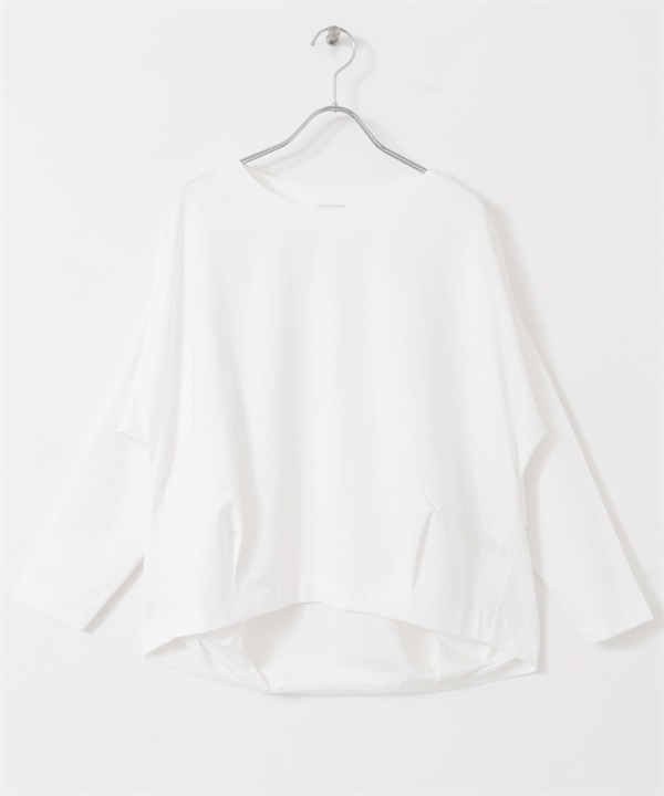 棉質背面打褶長袖套衫(米色-M-OFF WHITE)