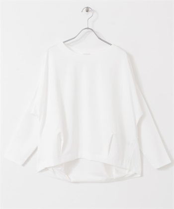 棉質背面打褶長袖套衫(米色-M-OFF WHITE)