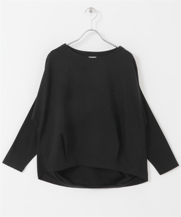 棉質背面打褶長袖套衫(黑色-M-BLACK)