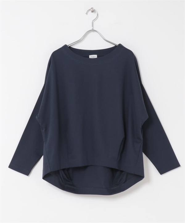 棉質背面打褶長袖套衫(藏青色-M-NAVY)