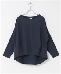 棉質背面打褶長袖套衫(藏青色-M-NAVY)