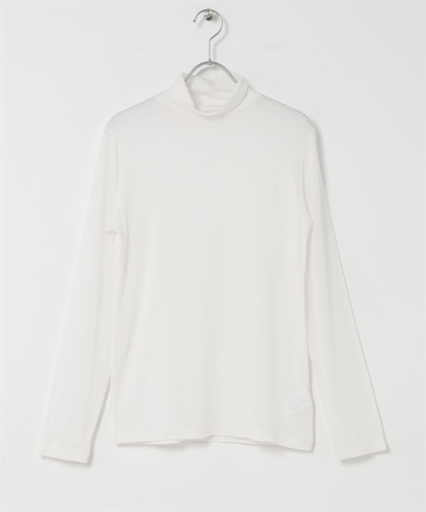 喀什米爾混絲質高領上衣(米色-M-OFF WHITE)