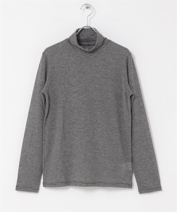 喀什米爾混絲質高領上衣(米色x黑色-M-其他黑色)