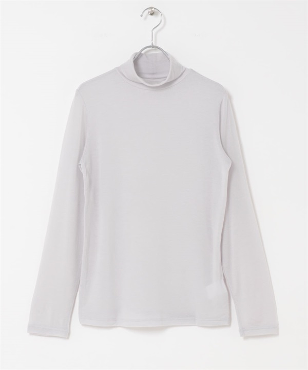 喀什米爾混絲質高領上衣(淺灰色-M-GRAY)