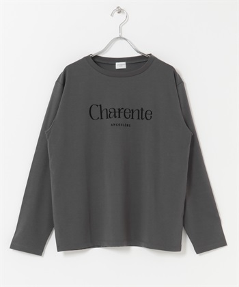 植絨LOGO印花長袖T恤(炭灰色x黑色-FREE-其他灰色)