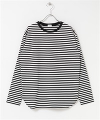 棉質圓弧下襬上衣(米色 x 黑色-S-其他白色)