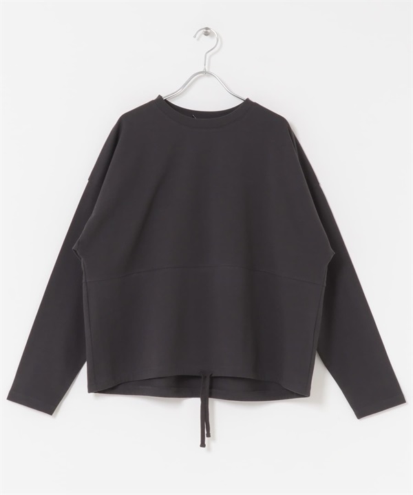 下襬抽繩長袖套衫(炭灰色-M-CHARCOAL GRAY)