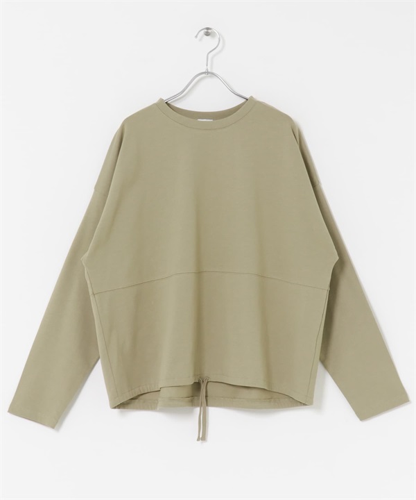 下襬抽繩長袖套衫(淺卡其綠-M-LIGHT KHAKI)