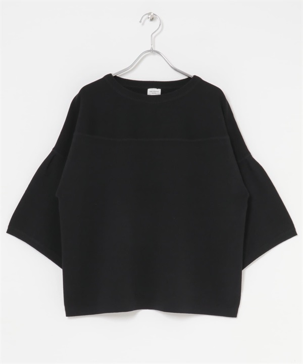 雙面緹花船型領針織衫(黑色-M-BLACK)