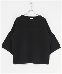 雙面緹花船型領針織衫(黑色-M-BLACK)