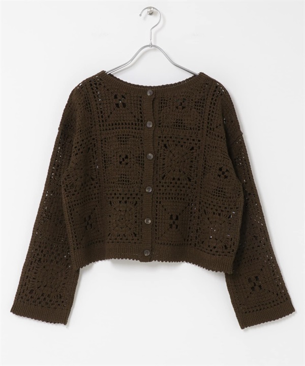 2WAY鉤針開襟衫(棕色-M-BROWN)