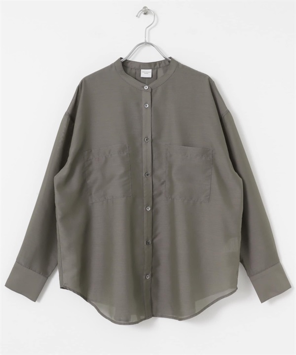 透膚立領襯衫(灰色-M-GRAY)