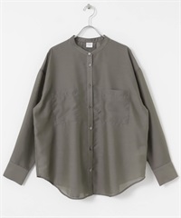 透膚立領襯衫(灰色-M-GRAY)