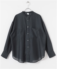 透膚立領襯衫(藏青色-M-NAVY)