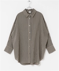 直條紋寬版襯衫(炭灰色x膚色-M-CHARCOAL GRAY)