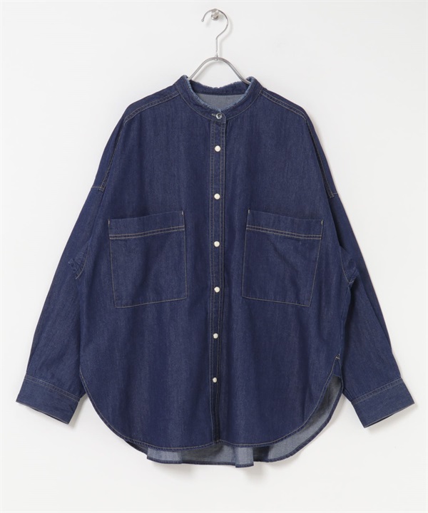 牛仔立領襯衫(牛仔原色-M-ONE WASH)