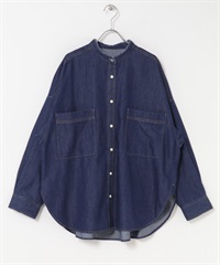 牛仔立領襯衫(牛仔原色-M-ONE WASH)
