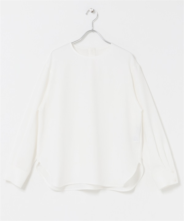 防靜電毛球喬琪紗圓領罩衫(米色-M-OFF WHITE)