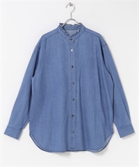 荷葉立領牛仔襯衫(靛青色-M-INDIGO BLUE)