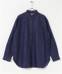 荷葉立領牛仔襯衫(牛仔原色-M-ONE WASH)