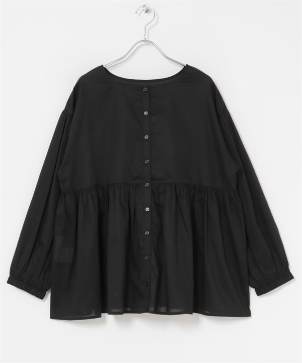 2WAY棉質斜紋碎褶罩衫(黑色-M-BLACK)