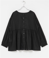 2WAY棉質斜紋碎褶罩衫(黑色-M-BLACK)