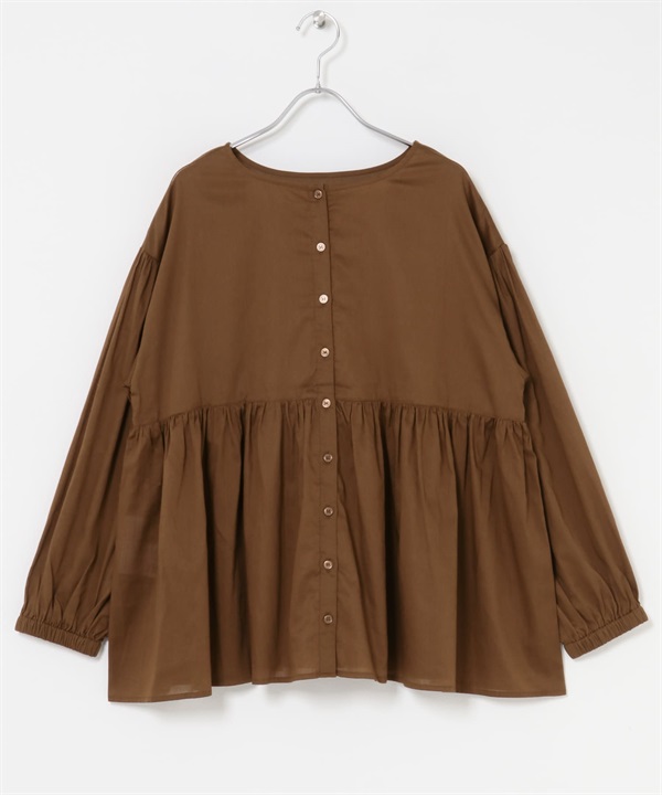 2WAY棉質斜紋碎褶罩衫(棕色-M-BROWN)
