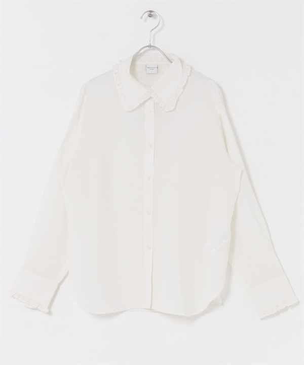 荷葉領罩衫(米色-M-OFF WHITE)