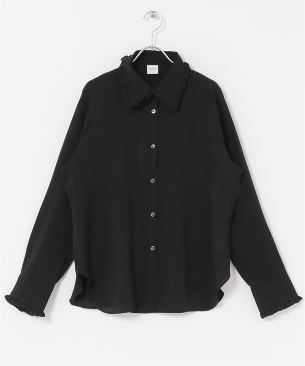 荷葉領罩衫(黑色-M-BLACK)