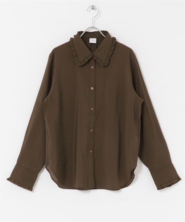 荷葉領罩衫(棕色-M-BROWN)